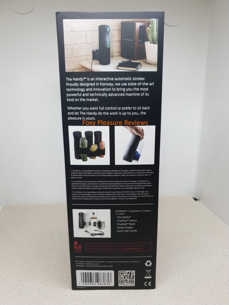 Right side of The Handy package